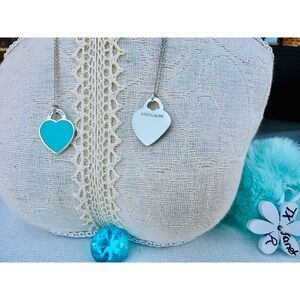 Tiffany & Co. SMALL RTT Blue Enamel Double Heart Necklace, 16-18 inch